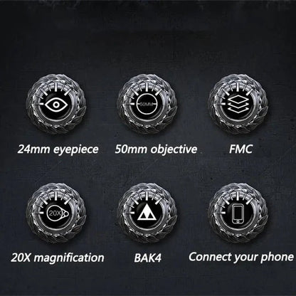 High Power 20x Binoculars with Phone Mount and Clear View