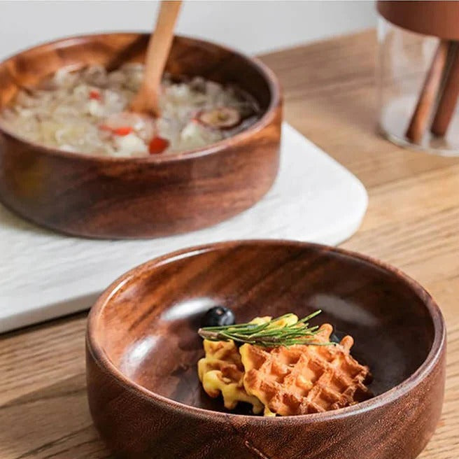 Natural Wooden Serving Bowls for Home Dining, 2 Piece Set