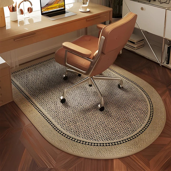 Plush Office Floor Mat with Patterned Middle Section