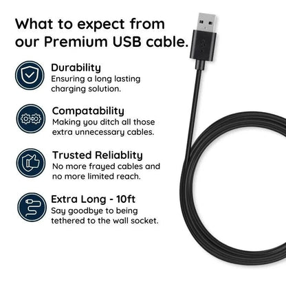 Long 10Ft Extra Large USB Charger Cord