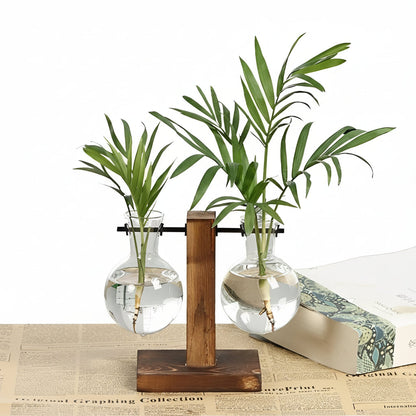 Indoor Glass Planter with Wood Base