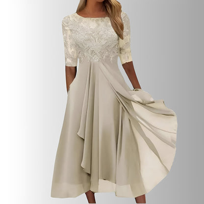 Beautiful Floral Tea Length Dress with Flared Skirt