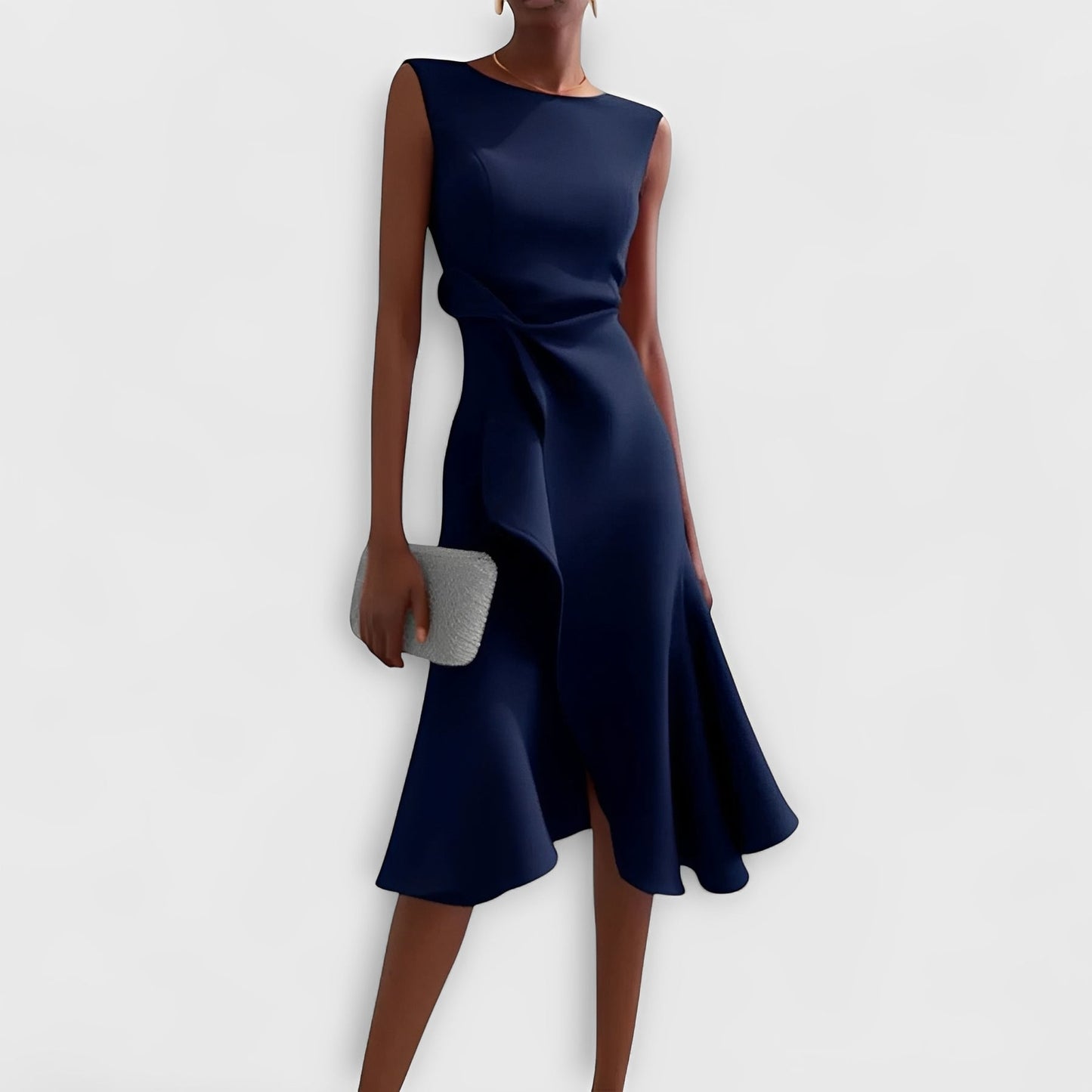 Flowy Off Shoulder Midi Dress with Ruffled Hem Detail
