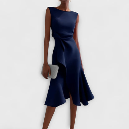 Flowy Off Shoulder Midi Dress with Ruffled Hem Detail