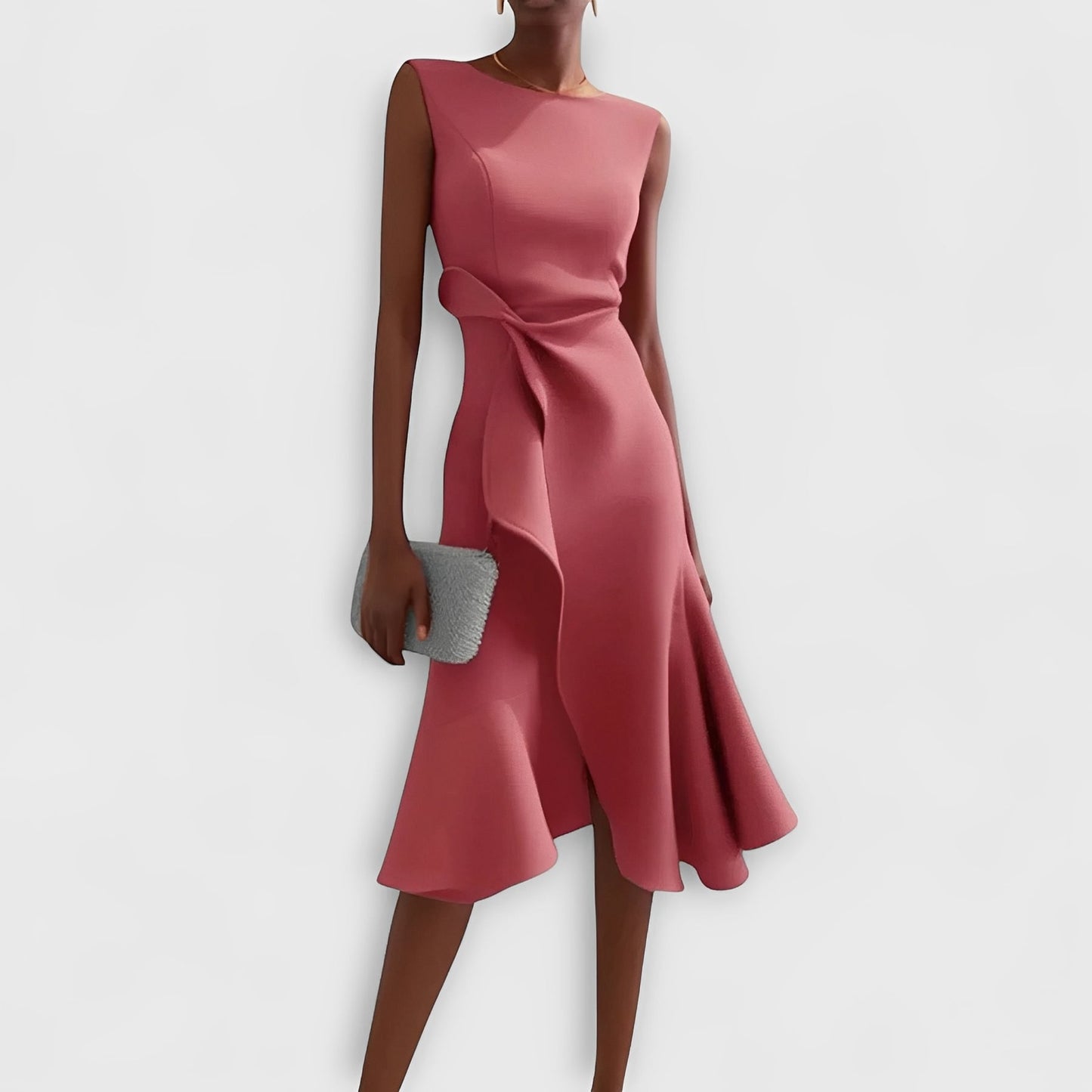 Flowy Off Shoulder Midi Dress with Ruffled Hem Detail