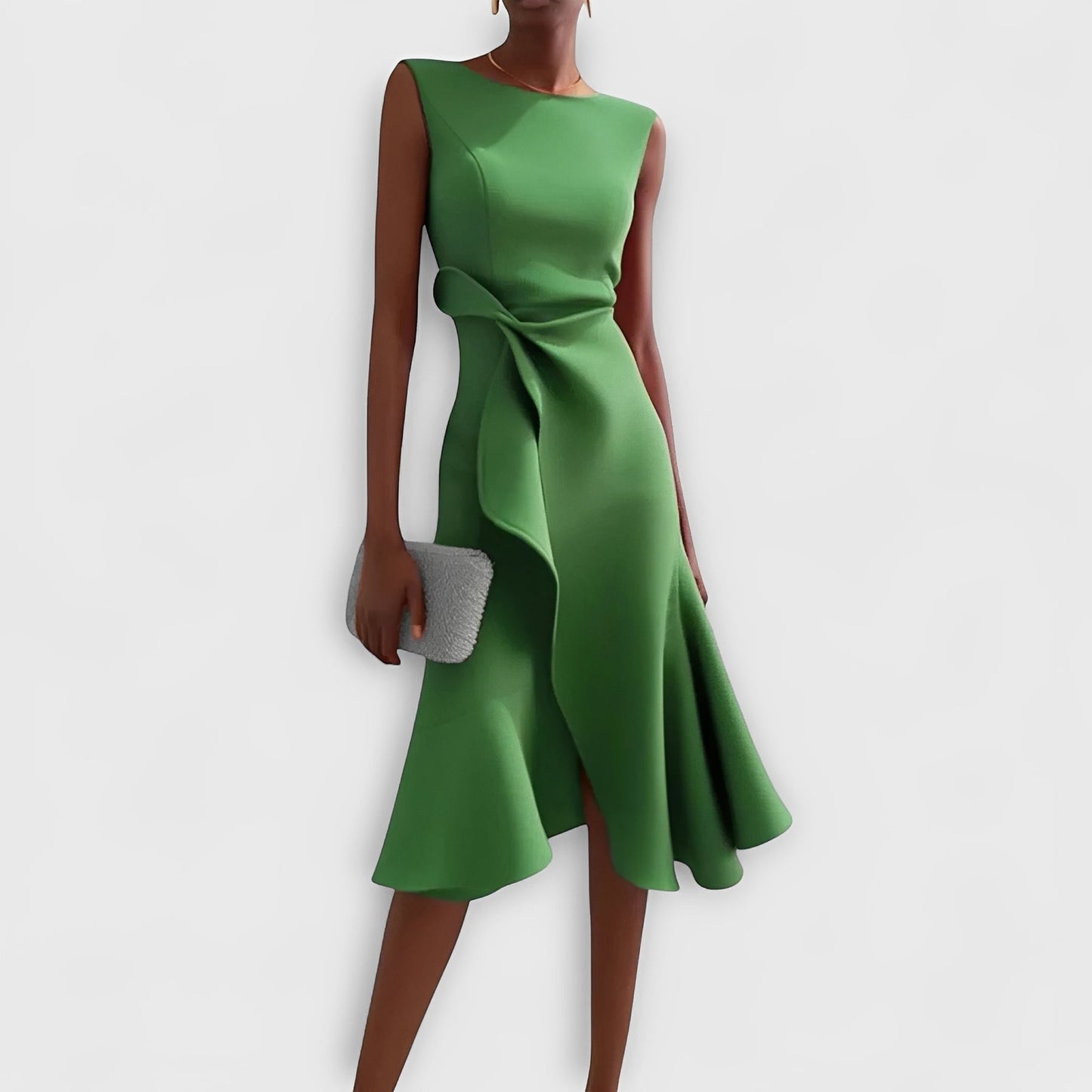 Flowy Off Shoulder Midi Dress with Ruffled Hem Detail