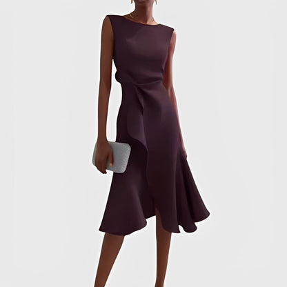 Flowy Off Shoulder Midi Dress with Ruffled Hem Detail