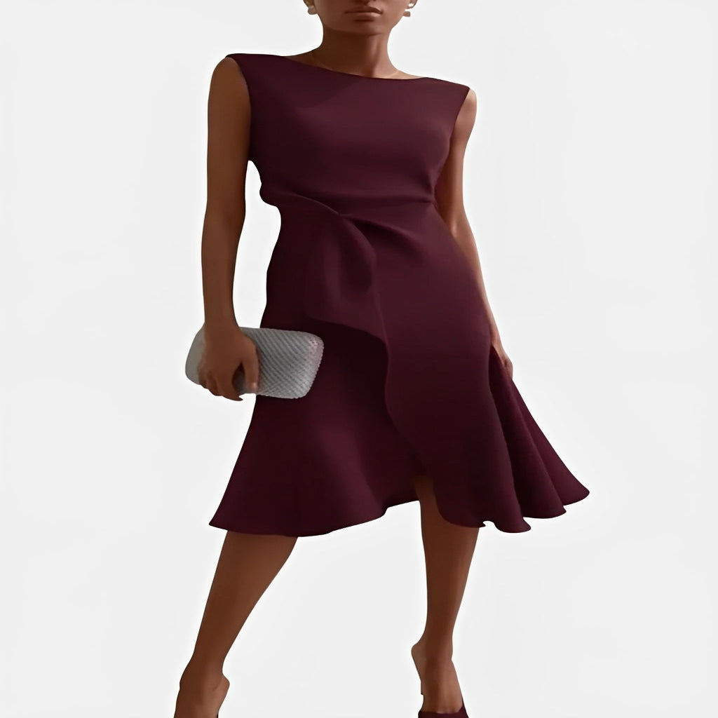 Flowy Off Shoulder Midi Dress with Ruffled Hem Detail
