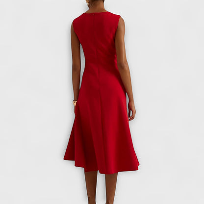 Flowy Off Shoulder Midi Dress with Ruffled Hem Detail