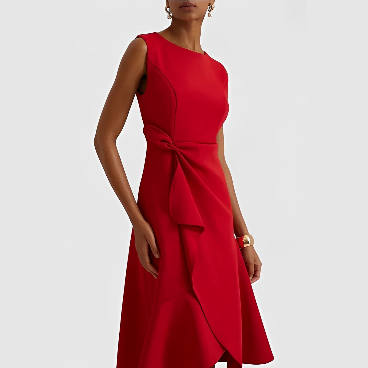 Flowy Off Shoulder Midi Dress with Ruffled Hem Detail