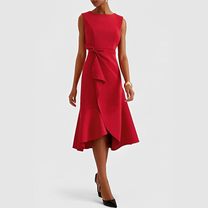 Flowy Off Shoulder Midi Dress with Ruffled Hem Detail