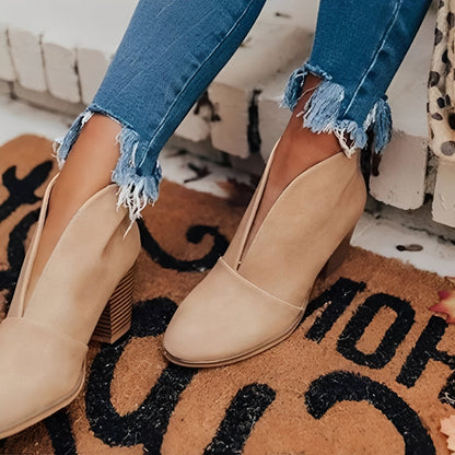 Low Heel Ankle Boots for Women with Elastic Sides