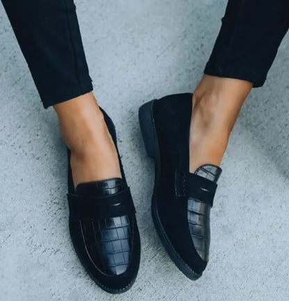 Classic Black Synthetic Slip On Loafers