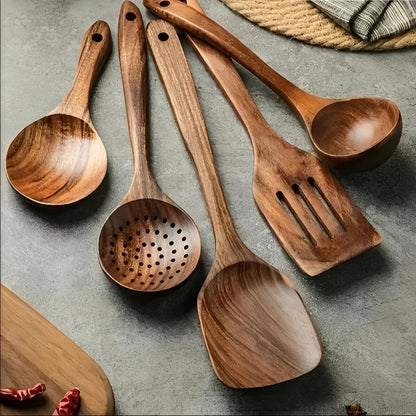 Natural Wooden Kitchen Tool Set with Comfort Grip - Ortekor