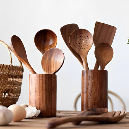 Natural Wooden Kitchen Tool Set with Comfort Grip