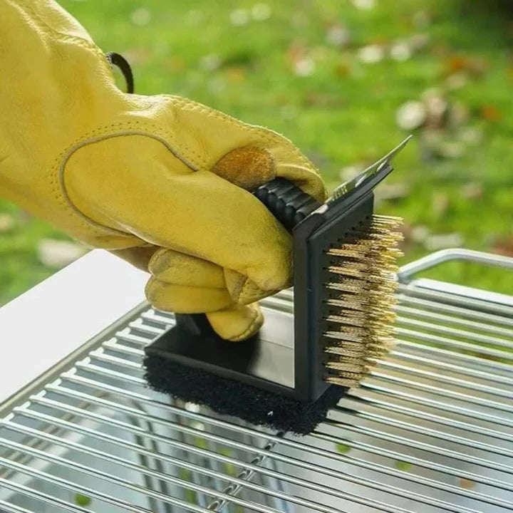 Easy 3 in 1 BBQ Grill Cleaner Brush with Scrubber Head - Ortekor