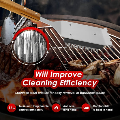 Heavy Duty Grill Cleaner Brush with Scraper, 2 Piece Set