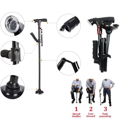 Portable Collapsible Cane with LED Light and Alarm