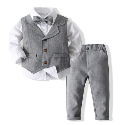 Boys 3-Piece Formal Suit Set with Shirt, Vest, Pants & Bow Tie for Weddings, Parties & Special Occasions | Soft Cotton Dress Outfit
