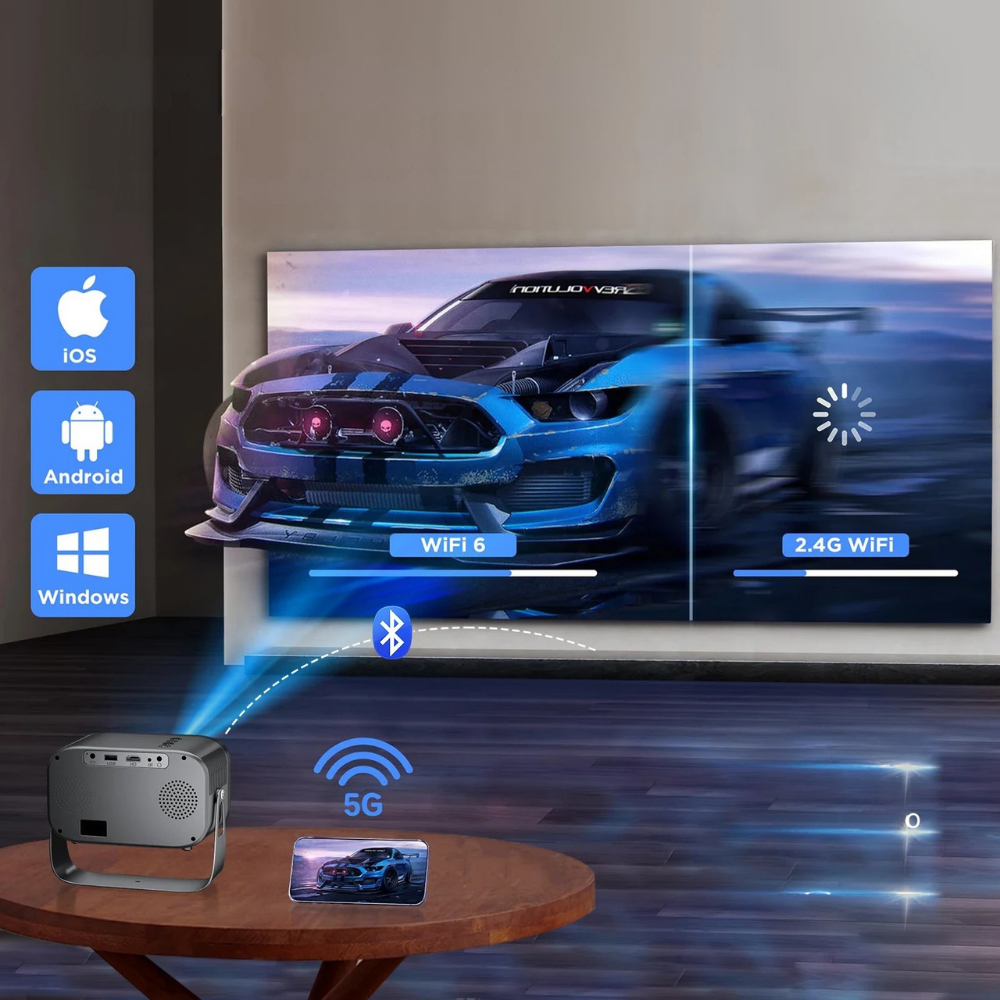 Home Entertainment Mini Projector | 4K Bluetooth & WiFi Streaming | Portable Design for Movies and Gaming