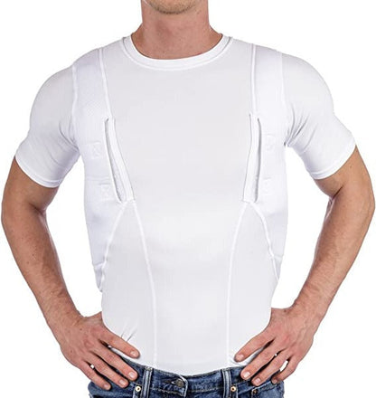 Dual-Pocket Compression Shirt for Ambidextrous Concealed Carry with Built-In Holsters for Men and Women