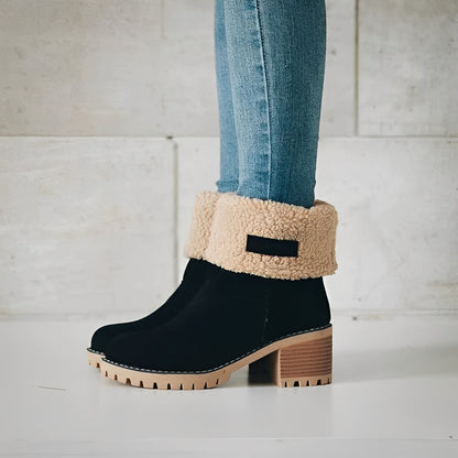 Ladies Warm Ankle Boots with Thick Heel - Ortekor