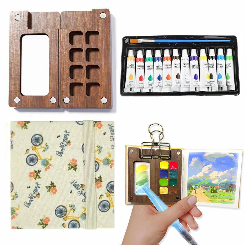 Compact Art Watercolor Kit with Brushes and Pad - Ortekor