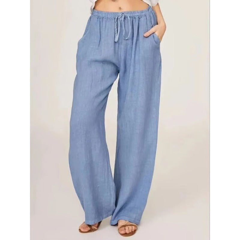 Comfortable Women's Wide Leg Cotton Trousers with Pockets