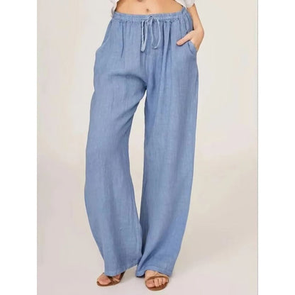 Comfortable Women's Wide Leg Cotton Trousers with Pockets