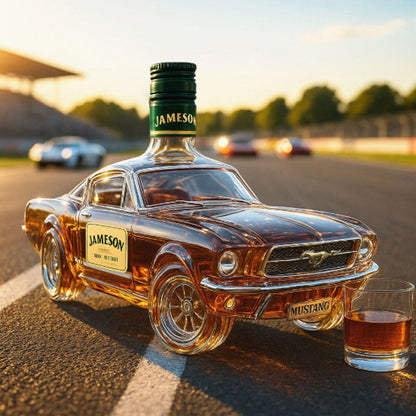 Classic American Muscle Car Glass Liquor Dispenser with Detailed Automotive Silhouette for Home Bar Display