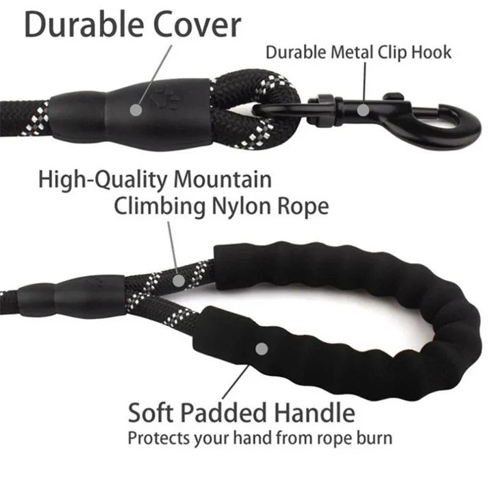 Comfortable Grip Dog Leash with Reflective Safety Line