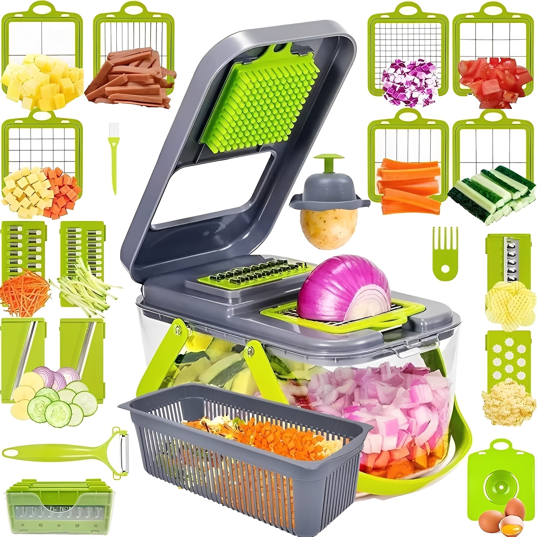 Multi Functional Veggie Chopper with Safety Handle and Box - Ortekor