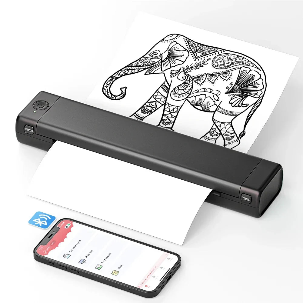 Portable Bluetooth Thermal Printer 6-Inch Inkless Document Photo Print USB Powered for Home Office Travel Notes Forms Labels