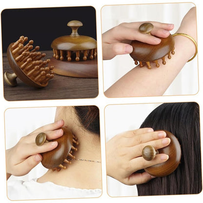 Wooden Hair Comb with Massager and Scratcher Function