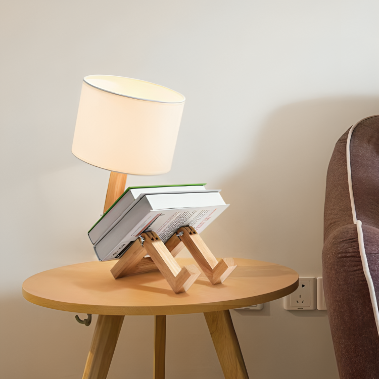 Wooden Desk Lamp with Storage Shelf 17 in Adjustable Reading Light for Nightstand Office Bedroom White Natural Wood Finish E27