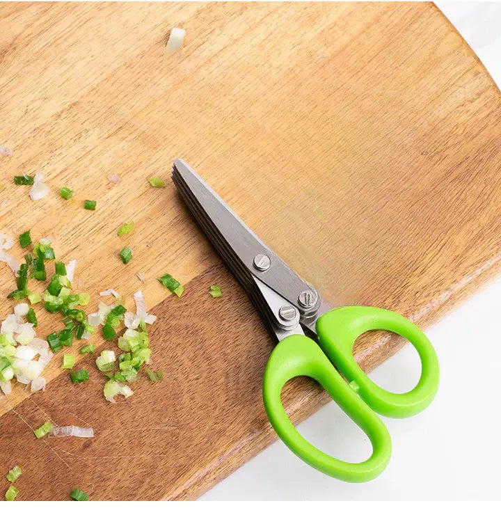 Multi-Blade Herb Shears Stainless Steel with Cleaning Comb for Lettuce Basil Parsley Chives | Kitchen Tool Food Prep Gadget Veggie Chopper