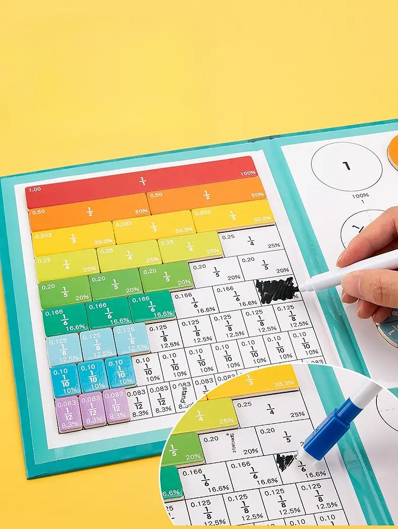 Interactive Fraction Learning Board with Magnetic Pieces for Kids Math Practice Home School Classroom Teaching Aid