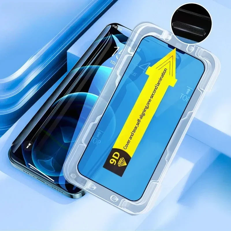 Tempered Glass Screen Shield with Auto-Align Frame for iPhone – Scratch-Resistant, Bubble-Free Installation, Dust-Sealed Applicator