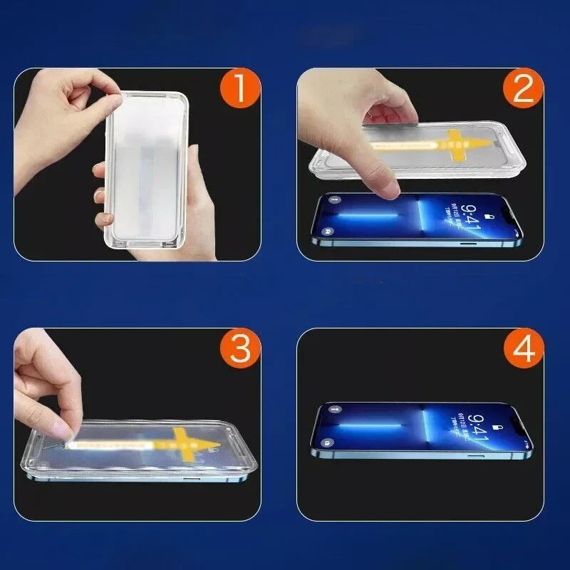 Tempered Glass Screen Shield with Auto-Align Frame for iPhone – Scratch-Resistant, Bubble-Free Installation, Dust-Sealed Applicator