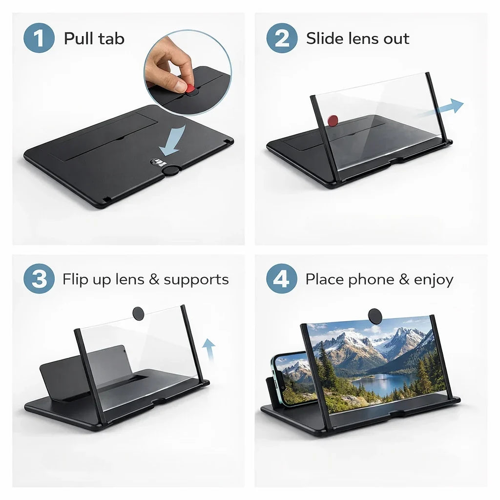 Smartphone Screen Magnifier Stand 3X Enlarger for Movies, Gaming & Video Calls HD Mobile Display Enlarger