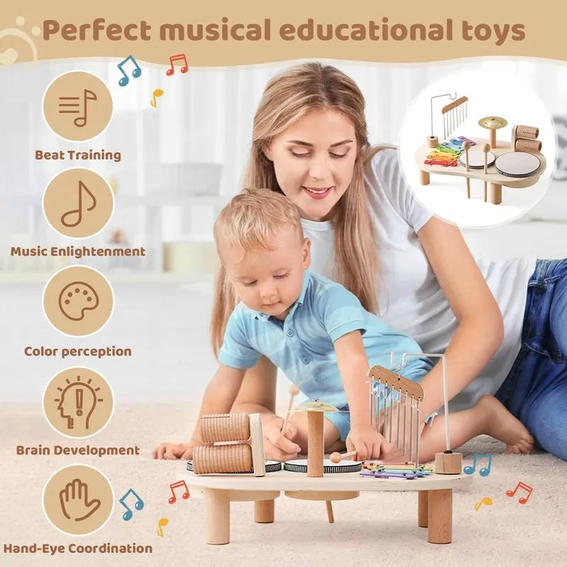 Wooden Musical Instrument Play Station for Kids – Xylophone Drum Bell Set for Toddlers Ages 3+