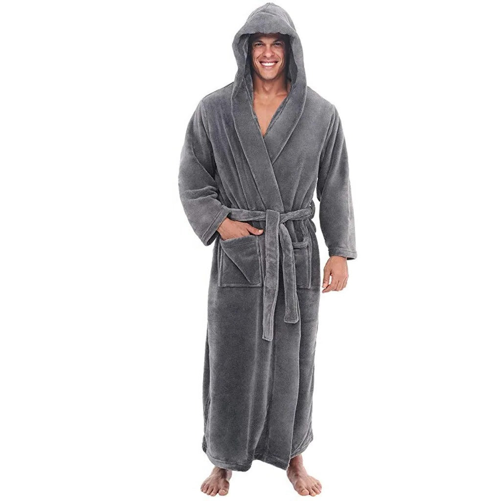 Soft Fleece Hooded Robe for Men with Pockets - Ortekor