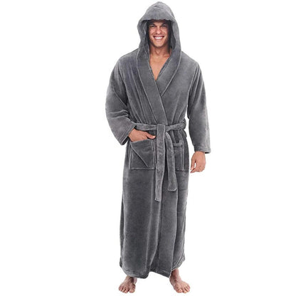 Soft Fleece Hooded Robe for Men with Pockets - Ortekor