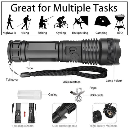 Bright Adjustable LED Torch with Rechargeable Battery
