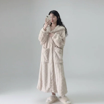 Soft Plush Hooded Robe for Women, Cozy Lounge Wear