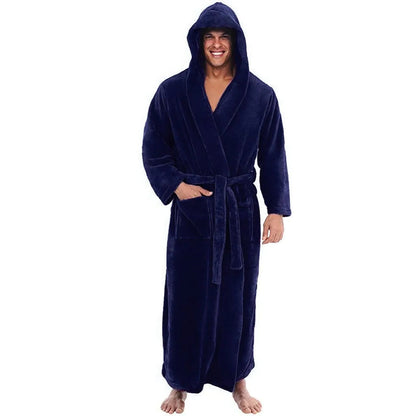 Soft Fleece Hooded Robe for Men with Pockets