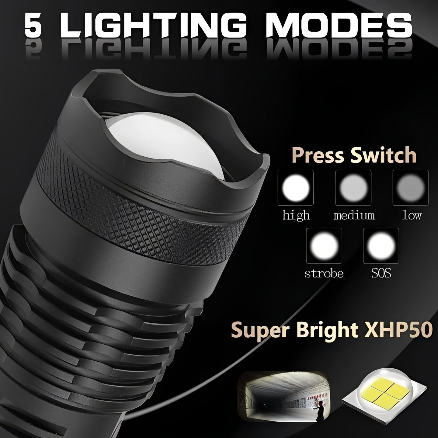 Bright Adjustable LED Torch with Rechargeable Battery