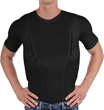 Dual-Pocket Compression Shirt for Ambidextrous Concealed Carry with Built-In Holsters for Men and Women