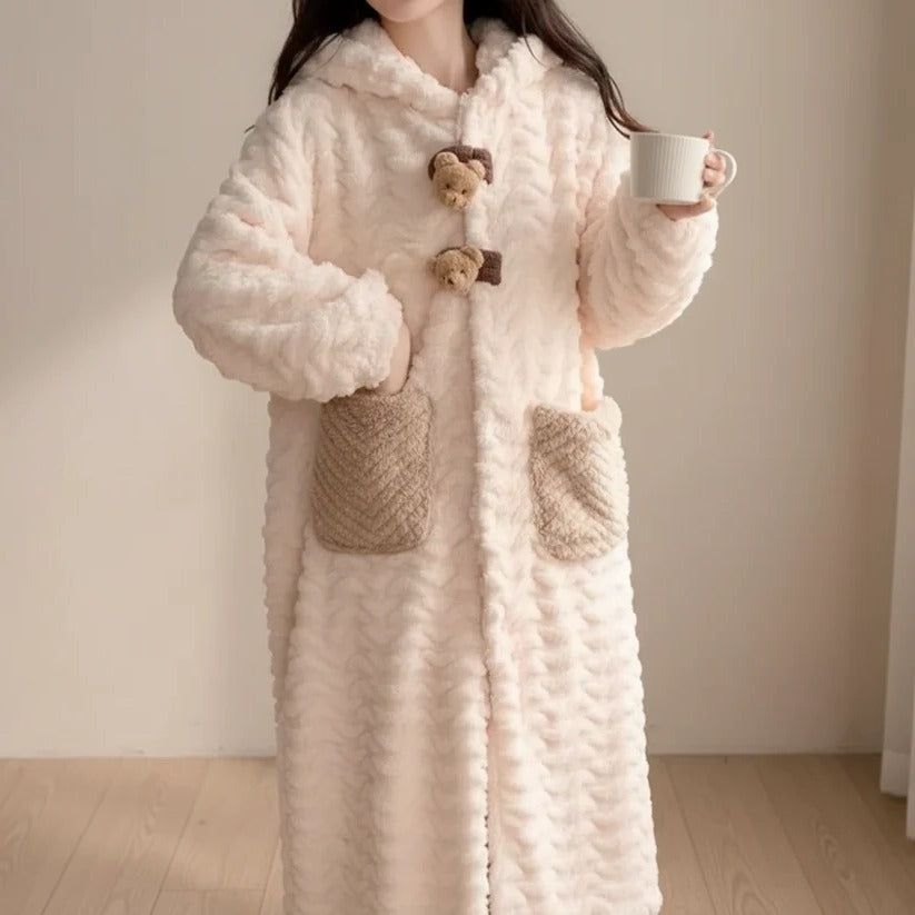 Soft Plush Hooded Robe for Women, Cozy Lounge Wear