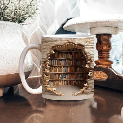 Colorful Book Mug with 3D Shelf Pattern